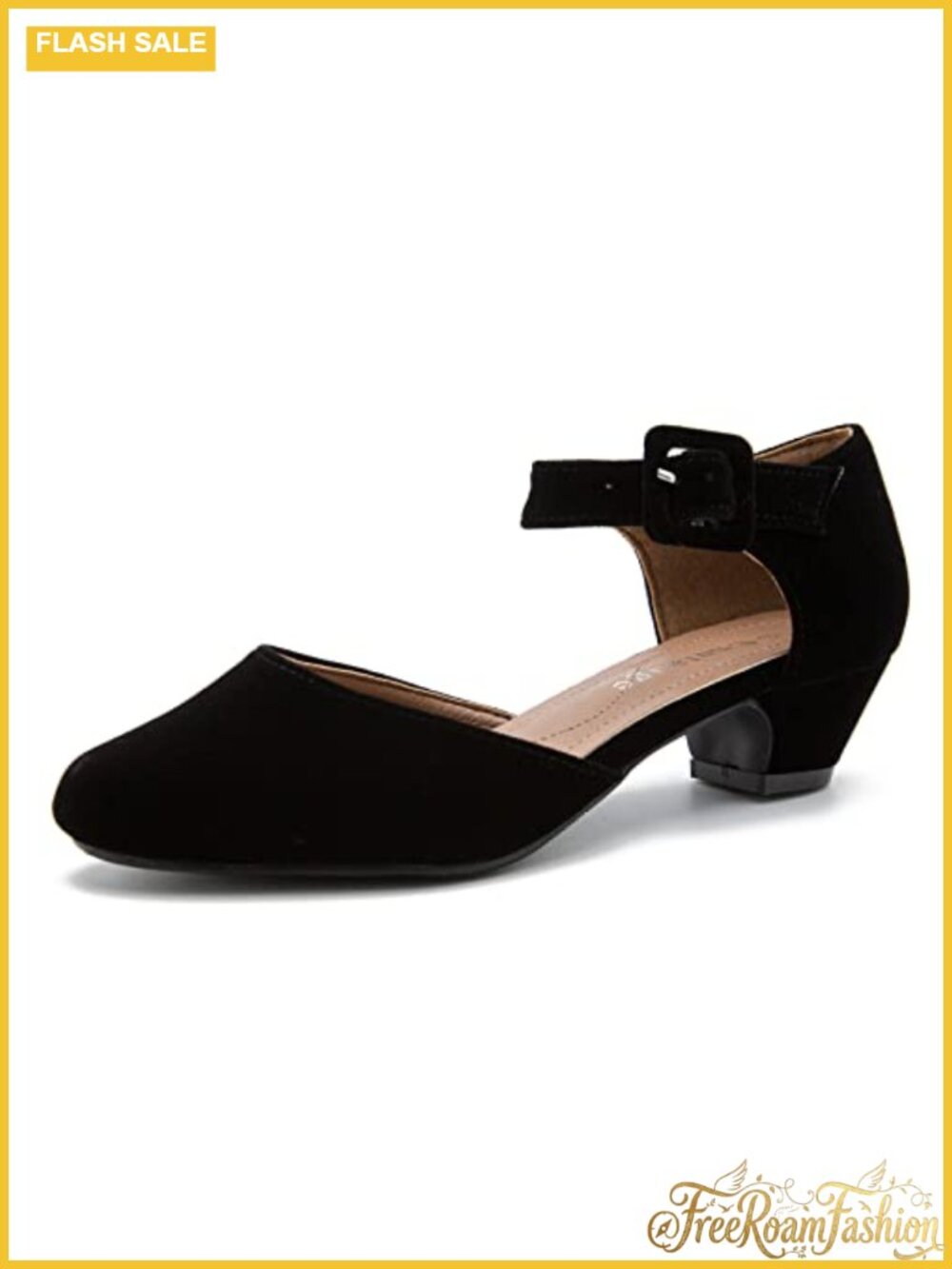 Women's Ankle Buckle Strap Low Block Chunky Heels D'Orsay Pumps Work Church